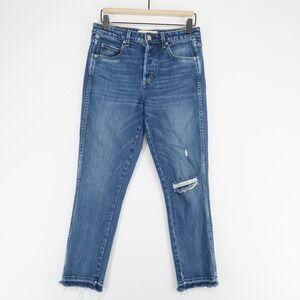 AMO Babe Jeans Womens‎ 28 Blue Distressed Cropped Ankle Fray Button Fly